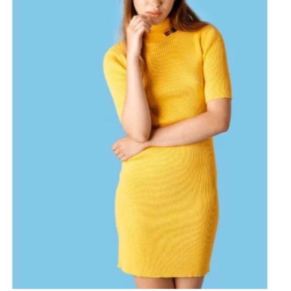 UNIF Vibrant Yellow Ribbed‎ Knit Fitted Mini Dress - Picture 2 of 10